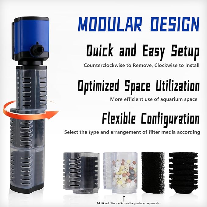 Aquarium Filter for 100-300 Gallons Tank, Powerful 660GPH Internal Fish Tank Filter, Pump Submersible Filter with Sponge for Large Fish Tanks, Turtle Tanks