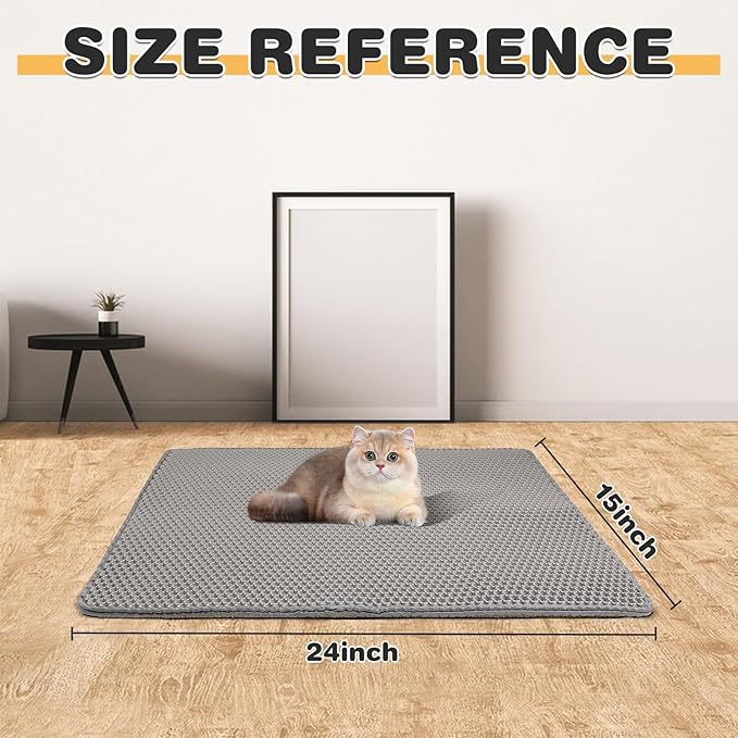 Cat Litter Mat Double Layer Waterproof Urine Proof Trapping Mat 2 Pack (Gray, 24x15 Inch)