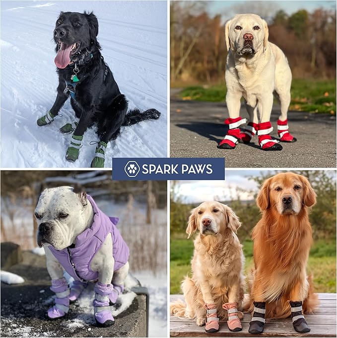Spark Paws Dog Shoes, Waterproof Dog Boots for Medium to Large Dogs, Non Slip, Breathable Dog Booties and Paw Protectors - 4PCS Doggie Hiking Boots with Reflective Straps, Blue Camo, Size 4