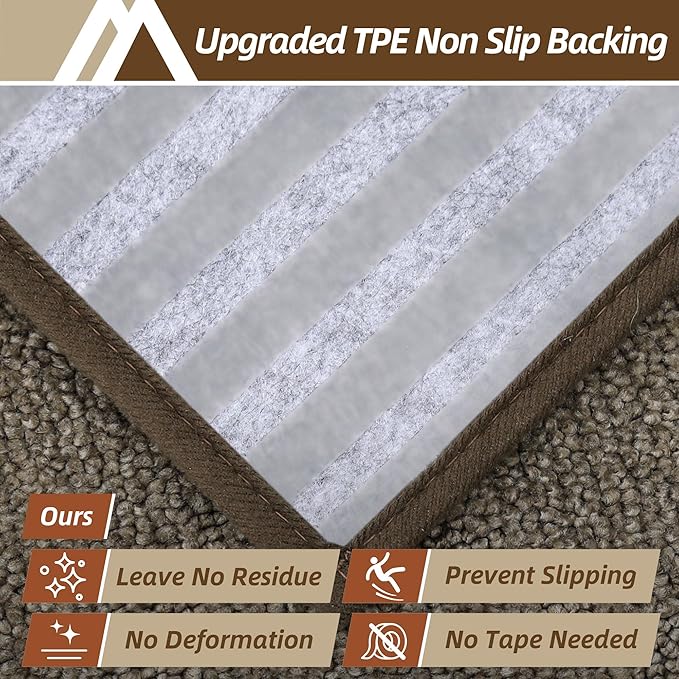 COSY HOMEER Stair Treads for Wooden Steps 9"x28" Washable Indoor Carpet Stair Treads Non Slip Soft Polyester Stair Carpet Tread Reusable Stair Runner Rugs for Kids, Elders,Pets,Light Brown,15pcs