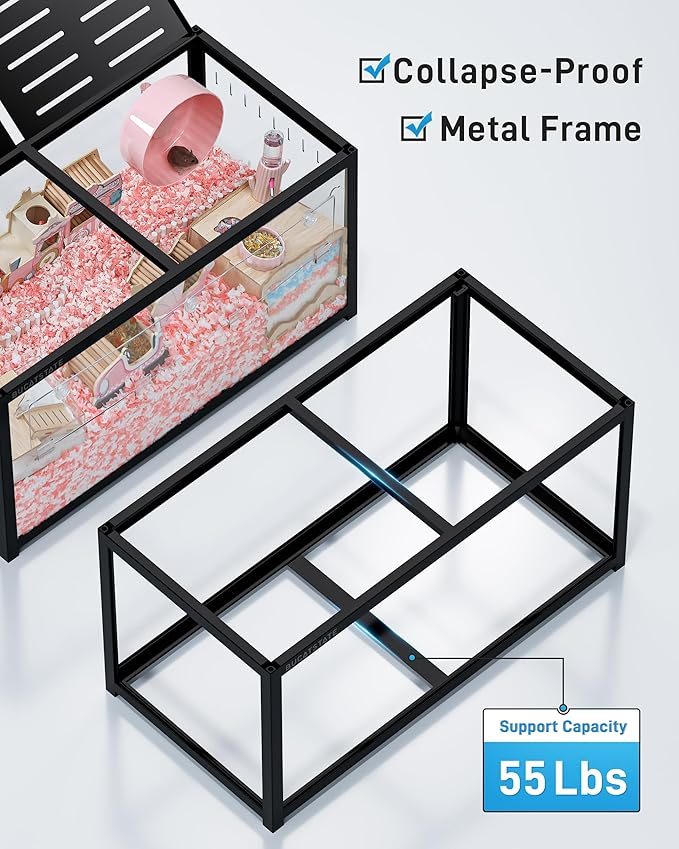 BUCATSTATE Hamster Cage 3.0: Large Metal Rat Cage Stackable with Top Access Easy Assemble 39.3L x 19.7W x 20.4H Inches Dwarf Syrian Hamster Tank for Gerbil Mouse (5.4 ft², Black)