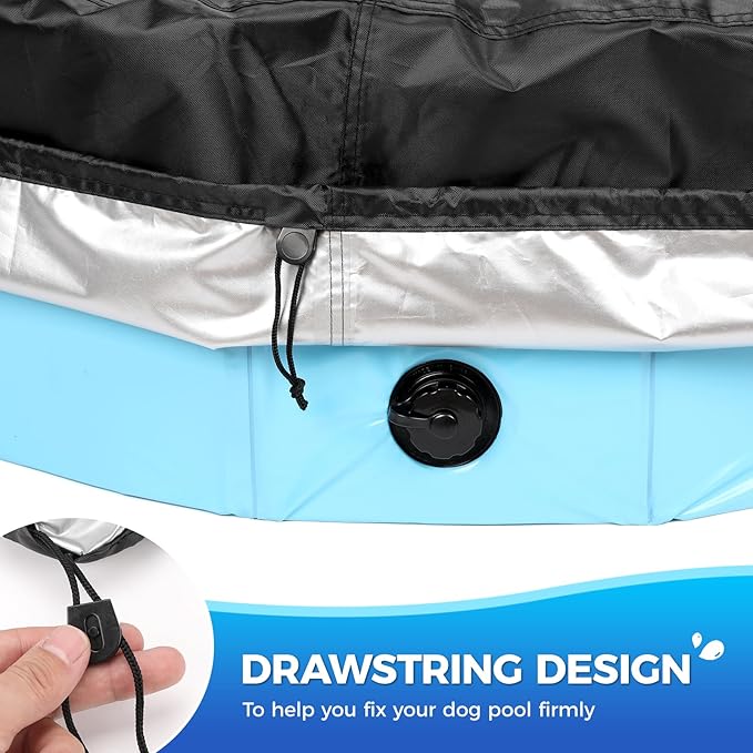 79 inch Dog Pool Cover, Portable Round Collapsible Bathing Tub Kiddie Pool Cover with Oxford Cloth Material and Drawstring Design, Waterproof and Dustproof (Black) - Only Cover…