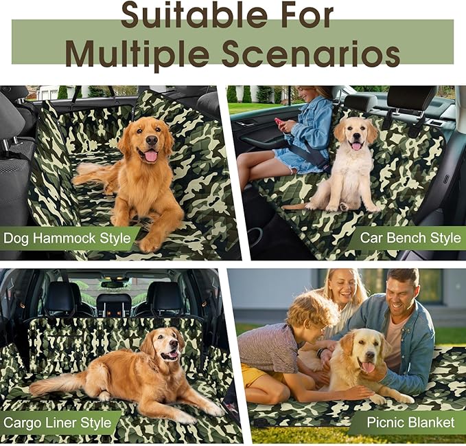 Dog Car Seat Cover, Durable Waterproof Scratch Proof Nonslip Dog Hammock, Pet Back Seat Covers with Pocket for Cars SUVs and Trucks - S, Camouflage