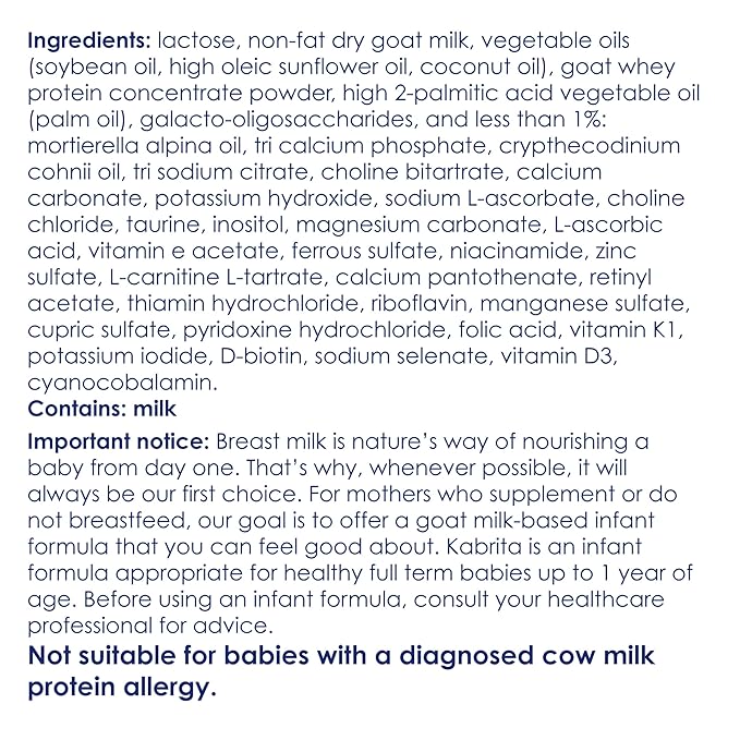 Kabrita Goat Milk Infant Formula - Easy to Digest Baby Formula 0-12 Months - Contains Prebiotics, Iron, DHA, Non-GMO - Gentle on Sensitive Tummies - Formula Supporting Gut Health & Sleep - 14oz (Pack of 12)