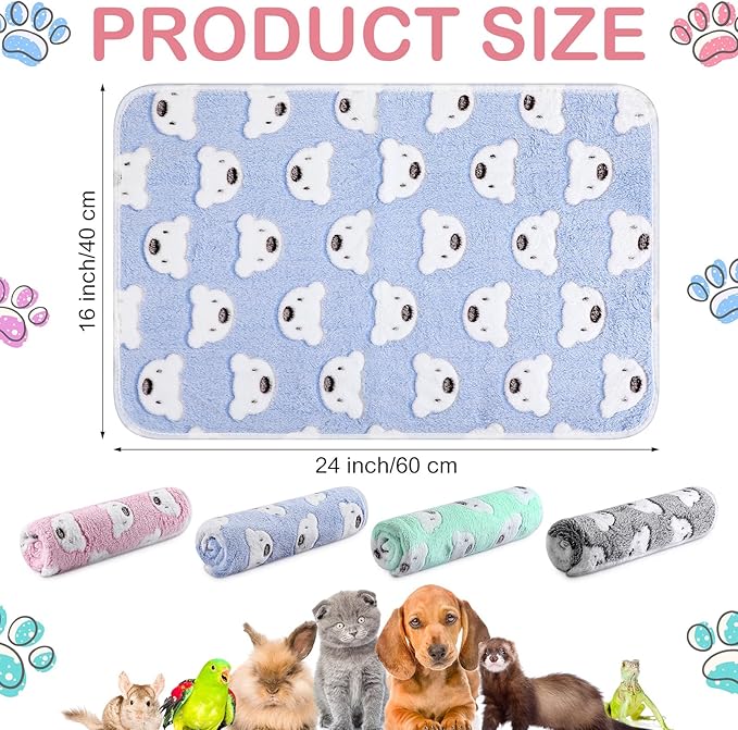 4 Pcs Waterproof Guinea Pig Blankets Washable Small Animal Fleece Bedding Absorbent Guinea Pig Cage Liners Reusable Pet Pee Pad Sleep Mat Pad Cover for Hamster Ferret (Bear Pattern,24 x 16 Inch)