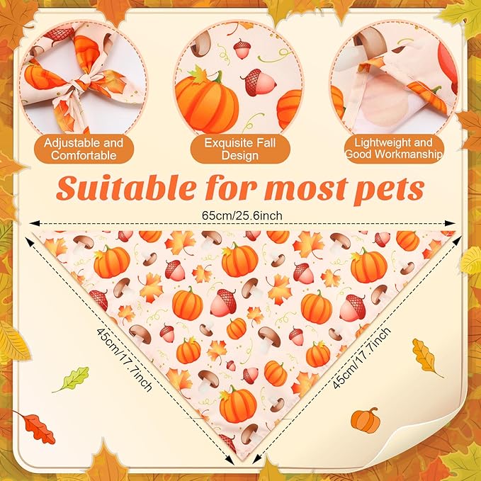 Chunful 30 Pcs Fall Bandanas for Dogs Autumn Dog Bandanas with Maple Leaves Pumpkin Patterns Soft Bibs Adjustable Triangle Doggie Scarf for Small Medium Large Pet Fall Costume 25.6 x 17.7 x 17.7 Inch