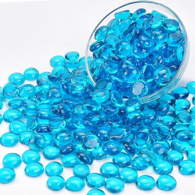 5LB Ocean Blue Flat Glass Marbles for Vases, Gemstone Beads Vase Filler Decorative Glass Pebbles for Fish Tank, DIY Crafts, Aquarium Decor Rocks
