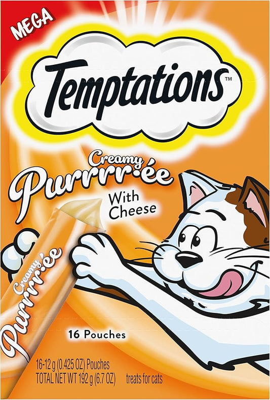 Temptations Creamy Puree Squeezable Lickable Wet Cat Treat with Cheese, 0.42 oz. Tubes, 16 Count