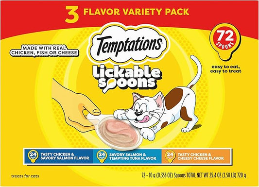 Temptations Lickable Spoons Adult Wet Cat Treats, 72 Spoons, Variety Pack