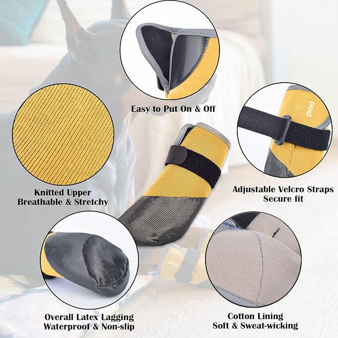 Dog Shoes Lightweight Dog Boots-Breathable Knitted Paw Protector with Adjustable Strap for Hot Pavement, Rain Walking, Hardwood Floors Anti Slip Reduce Noise, Prevent Licking Paws(Yellow,M)