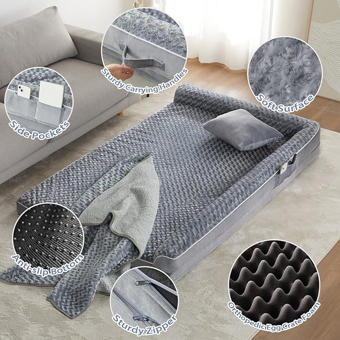 BFPETHOME Orthopedic Dog Beds for Extra Large Dogs, Waterproof Sofa XXL Dog Bed with Sides, Non-Slip Bottom and Egg-Crate Foam Big Pet Couch Bed with Washable Removable Cover,Pet Bed for Large Dogs