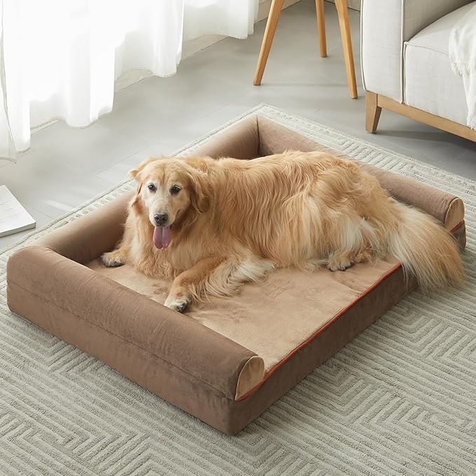 BFPETHOME Extra Large Dog Bed, Washable, Large Dog Bed with Removable Cover, Waterproof Lining and Non-Slip Bottom,Egg-Crate Foam Pet Sofa Bed