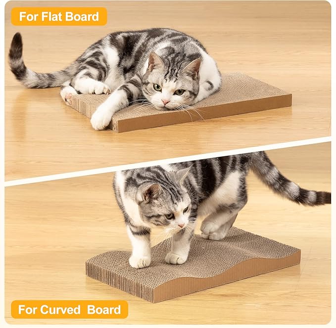 Poils bebe 5 PCS Cat Scratcher with Box, Reversible Cat Scratchers for Indoor Cats, Cardboard Cat Scratcher with Catnip, 2 Curved and 3 Flat Boards for Scratching Bed
