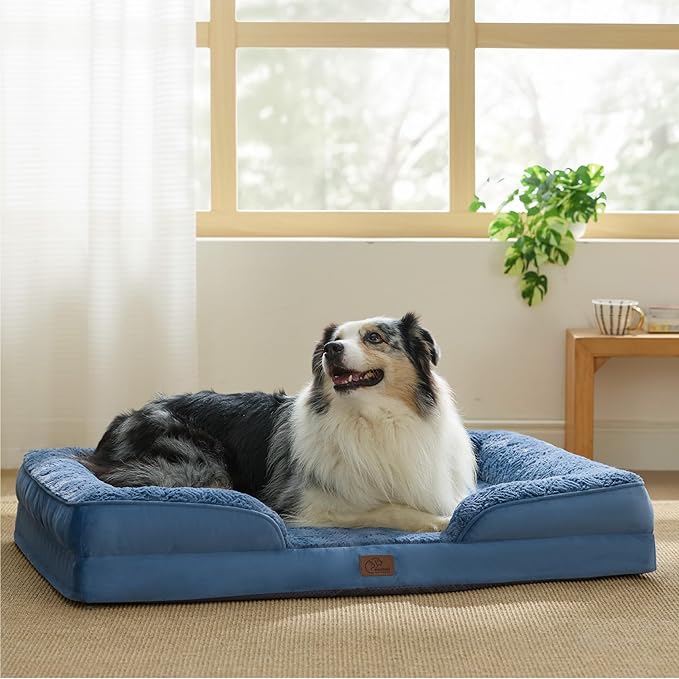 Bedsure XL Orthopedic Dog Bed for Extra Large Dogs - Washable XLarge Dog Cat Bed Waterproof, Comfort Dogs Couch Sofa with Washable Removable Cover, Pet Bed with Nonskid Bottom, Plush-Blue, 42"
