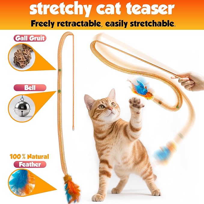 Cat Toys Set for Indoor Cats – 18PCS Cat Toys with Teaser Wand, Mouse, Ball, Spring Toys for Kittens, Interactive Cat Teaser Toys for Bored Cats Exercise and Play