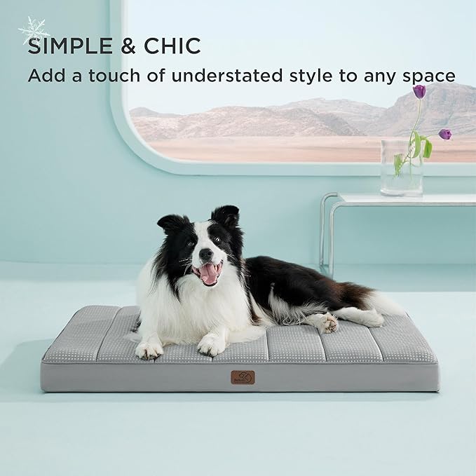 Bedsure Cooling Dog Bed for Crate - Large Orthopedic Flat Puppy Beds with Removable Washable Cover, Egg Crate Foam Pet Mat, Suitable for Pet Up to 50 lbs