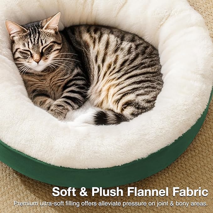 Love's cabin Round Donut Cat and Dog Cushion Bed, 20in Pet Bed for Cats or Small Dogs, Anti-Slip & Water-Resistant Bottom, Super Soft Durable Fabric Pet Beds, Washable Luxury Cat & Dog Bed Green