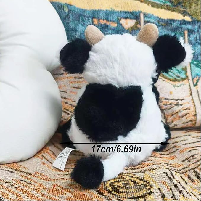 Black and White Cow Weighted Stuffed Animal 20cm/7.87in Cute Sitting Cow Plush Toy with Smile Soft Fluffy Small Farm Plushie for Kids Adults Birthday Festival Gift Bed Home Office Decor Toys