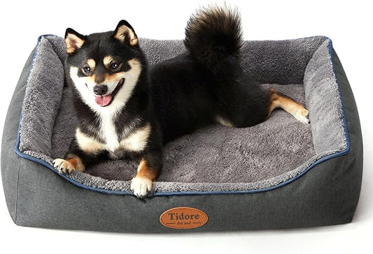 Orthopedic Dog Beds for Medium Dogs, Durable Egg Crate Foam Sofa Dog Bed wit Washable Removable Cover,Waterproof Lining,Pet Bed for Large Dogs (Dark Grey-Velvet, 26.4" L x 21.7" W x 6.2" Th)