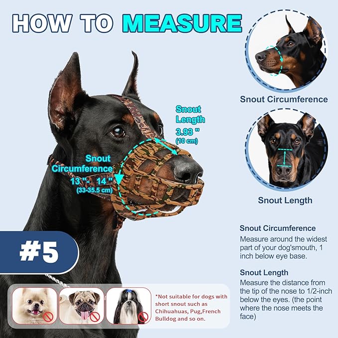 Basket Muzzle to Prevent Biting, Dog Muzzle for Large Medium Small Dogs Allows Panting Drinking Anti Chewing, Perfect for Grooming Trimming Training and Aggressive Reactive Dogs (Brown, Size 5)