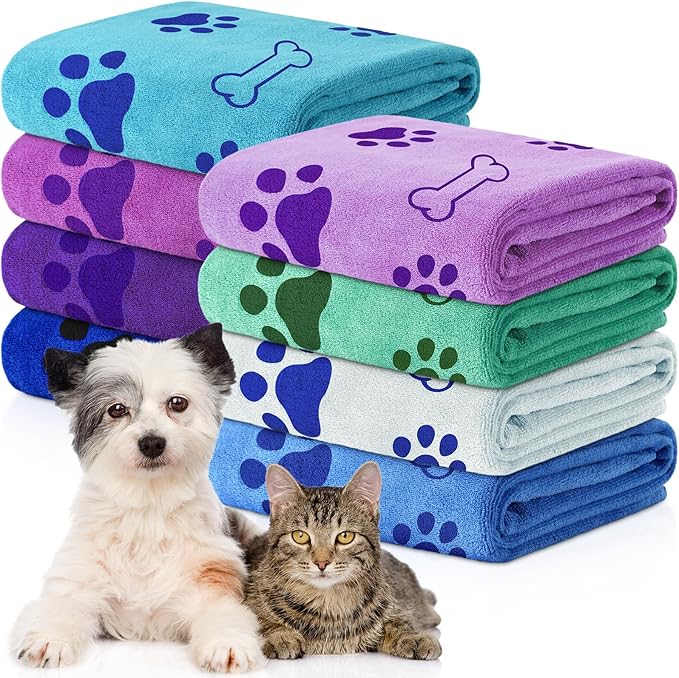 Chumia 8 Pcs Dog Towels for Drying Dogs Cats Pet Towels Bulk Puppy Microfiber Quick Drying Paw Bath Bathing Supplies Absorbent for Medium Pets(Classic Color,18 x 28 Inch)