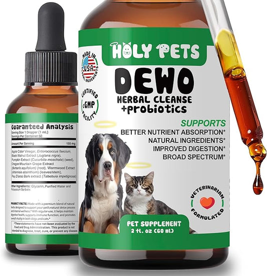 Herbal Gut Cleanse & Natural Parasite Support for Dogs & Cats with Probiotics – Promotes Digestive Health, Detox, and Wellness – Liquid Supplement for Pets – Made in The USA