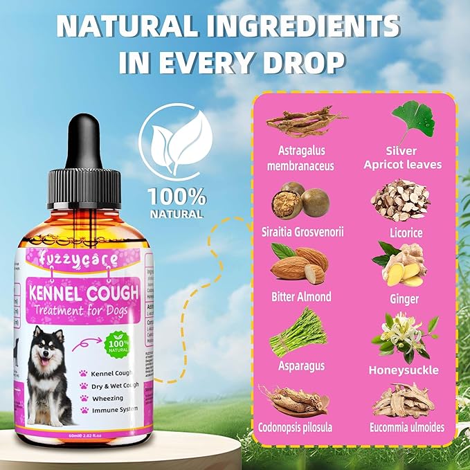 2 Pack Dog Cough Treatment，Natural Kennel Cough Medicine for Dogs,Effective Kennel Cough Treatment and Allergy Relief, Herbal Drops for All Breeds & Sizes, Soothing Dog Cough Medicine