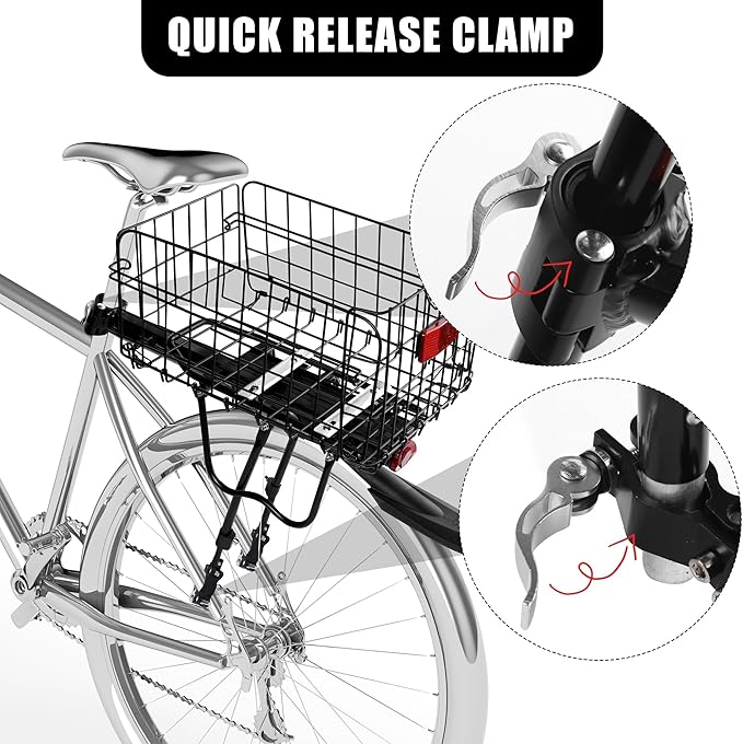 Aodaer Rear Bike Rack with Basket Quick Release Bike Rear Rack Heavy Duty Folding Bike Basket with Waterproof Bag & Cargo Net & Installation Tool
