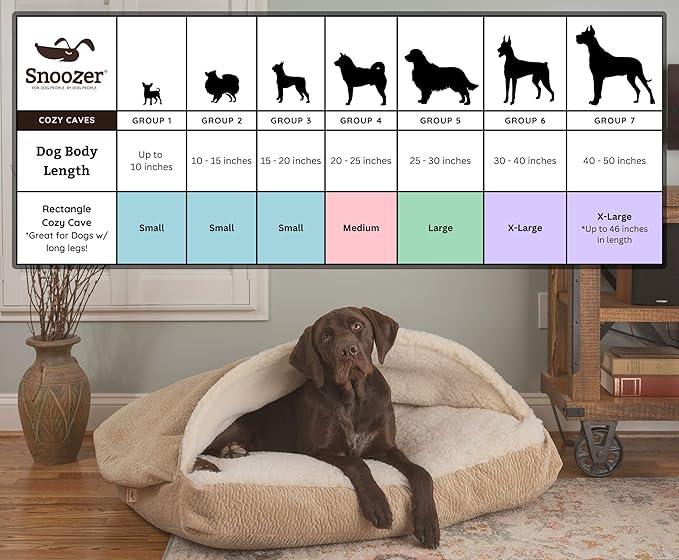 Snoozer Rectangle Cozy Cave Dog Bed - Indoor Dog Bed with Cover Cave, Covered Calming Burrow for Medium & Large Sized Pets with Blanket Attached, Enclosed, Washable - Large, Olive