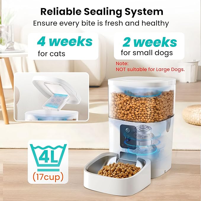 Automatic Cat Feeder with Dual Camera, 5G WiFi Pet Food Dispenser with 2-Way Audio, 2K HD Video with Night Vision, Easy APP Operation, AI Pet Motion Capturing, for Cat Dog Small Pet