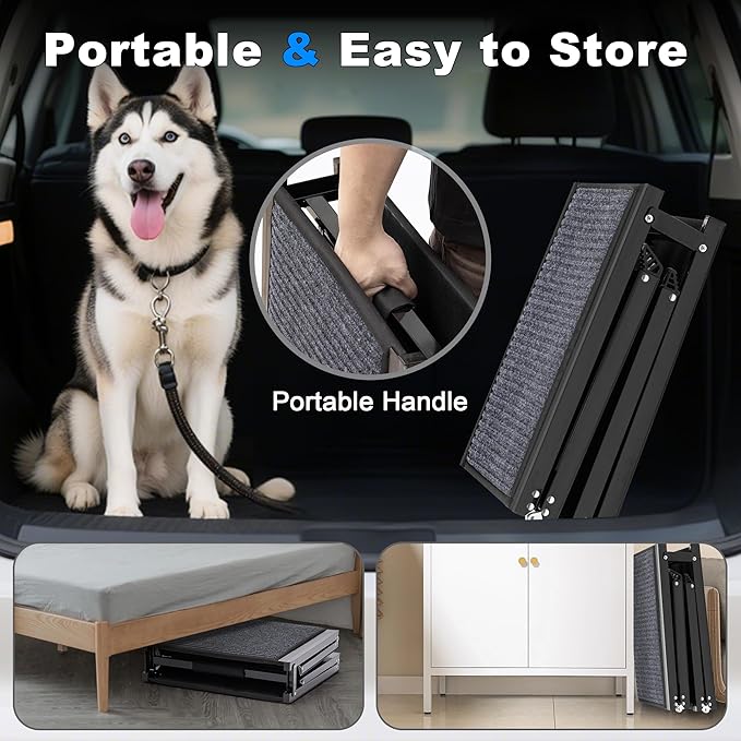 AQUILLA Dog Ramp for Car, 71" Extra Long Folding Dog Ramp, Anti-Slip Felt Surface, Lightweight Pet Ramps for Large Dogs, Portable Outdoor Dog Car Ramp for SUV, Truck, Up to 250LBS (71" L x 19.7" W)