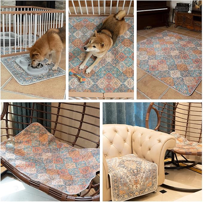 nunubaby 4PACKWashable Pee Pads for Dogs, Stylish, Non-Slip and Leak-Proof Pee Pads. Reusable Potty Pads for Dogs for Crates and Floors.(Beige/Multi, 24" x48")