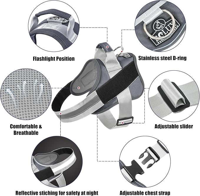 Bolux Dog Harness, No-Pull Reflective Dog Vest, Breathable Adjustable Pet Harness with Handle for Outdoor Walking - No More Pulling, Tugging or Choking