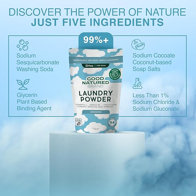 Good Natured Brand | Laundry Bundle | Carpet Freshener Lemon & Eucalyptus 31oz | Pet-Friendly Carpet Deodorizer | Laundry Powder Unscented 47oz | Hypoallergenic Laundry Powder 94 Loads