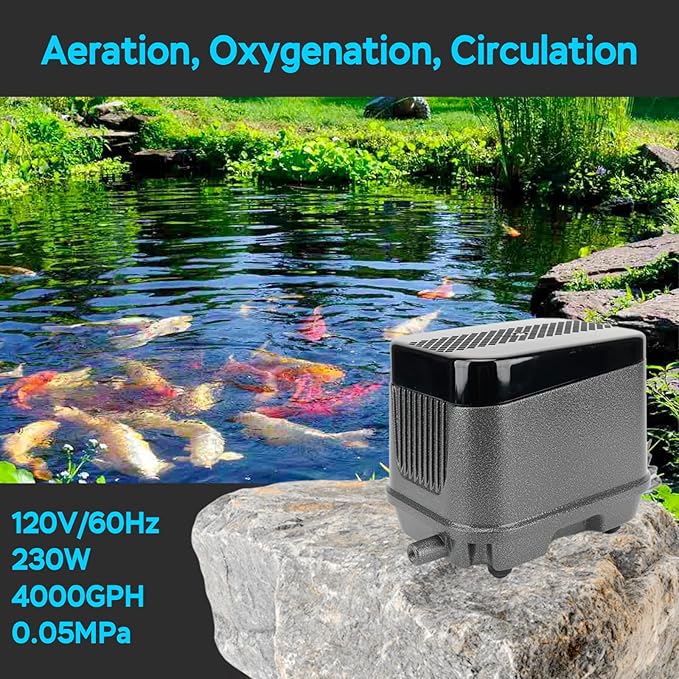 AquaMiracle Linear Air Pump, 635/950/1600/4000GPH Pond Bubbler Septic Air Pump, Energy-Efficient Pond Aerator for Outdoor Ponds, Aquariums, Hydroponics, Waste Treatment