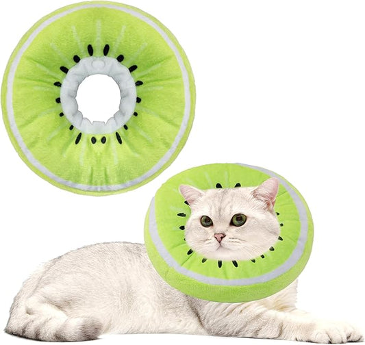 Soft Cat Cone Collar, Cute Cat Recovery Collar Suitable for Small, Medium, Large Cats,Elizabethan Neck Collar for Cats After Surgery (Kiwifruit, Medium)
