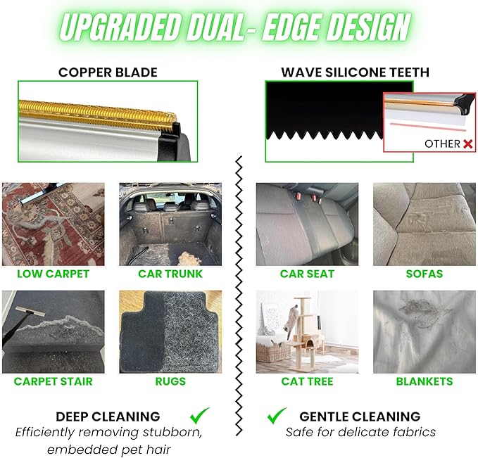 2025 Dual-Edge Carpet Rake for Pet Hair Removal & Fluffing Matted Carpet – 61" Adjustable Handle, Deep Clean Dog & Cat Hair Remover, Reusable Scraper for Rugs, Low Pile Carpet, Couch & Stairs