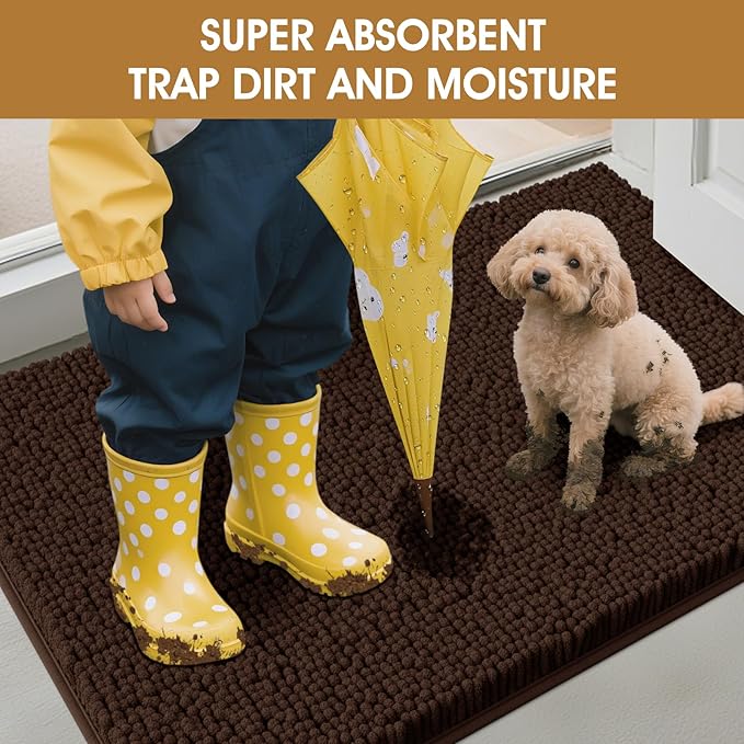 IM HOME Extra Large 60" x 36" Brown Dog Door Mats for Muddy Paws, Chenille Absorbent Dog Mat, Non Slip Heavy Mud Mat for Dogs, Soft Pet Bed Mat for Entryway, Mud Paws, Inside Floor