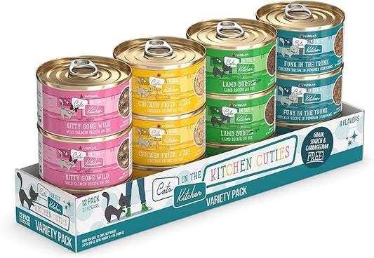 Weruva Cats in The Kitchen, Kitchen Cuties Variety Pack, Wet Cat Food, 3.2oz Can (Pack of 12)