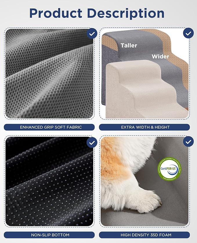 Beige Curved Dog Stairs Ramp for High Beds 28.7" H, 5-Step Dog Steps for Small Dogs and Cats, Pet Stairs for High Bed Climbing, Non-Slip Balanced Pet Step