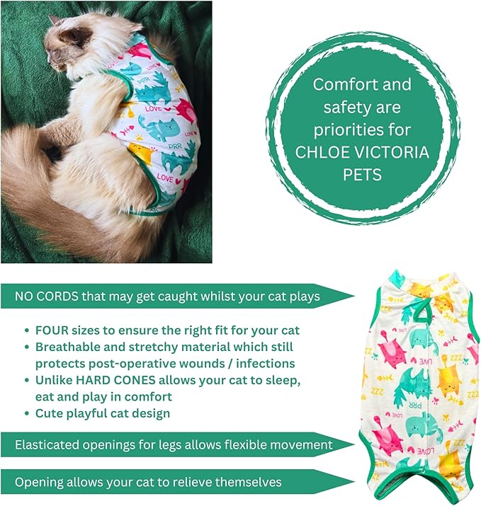 Cat Recovery Suit Surgical Onesie for Post Surgery/Neuter/Spay. Protection for Wounds and Skin infections for Male/Female Cats. Comfortable, Safe, (no Loose Cords) Cone Alternative (X-Large)