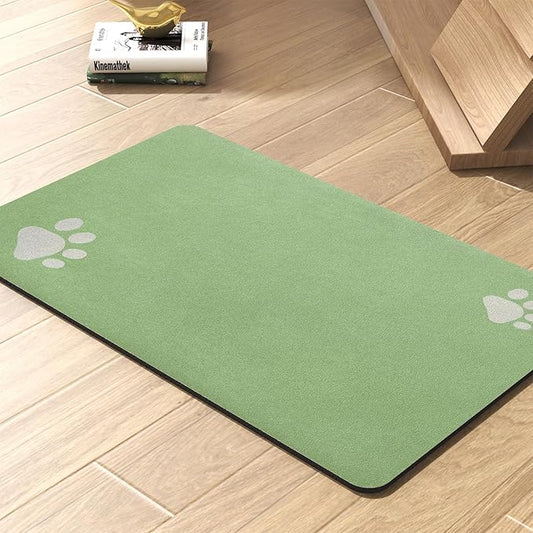 Pet Feeding Mat-Absorbent Dog Mat for Food and Water Bowl-No Stains Quick Dry Water Dispenser Mat-Dog Accessories Pet Supplies-Bowl for Messy Drinkers（Green,23"x34"
