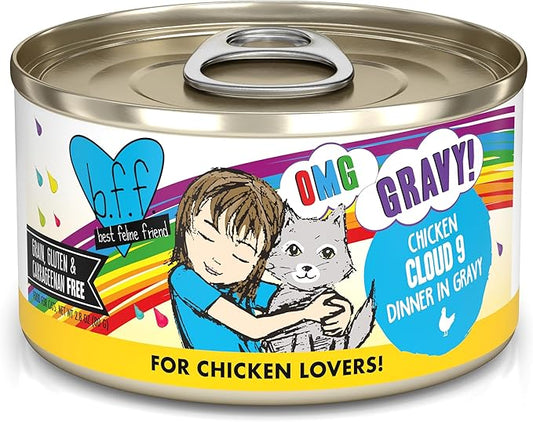 Weruva B.F.F. OMG - Best Feline Friend Oh My Gravy!, Chicken Cloud 9 with Chicken in Gravy, 2.8oz Can (Pack of 12)