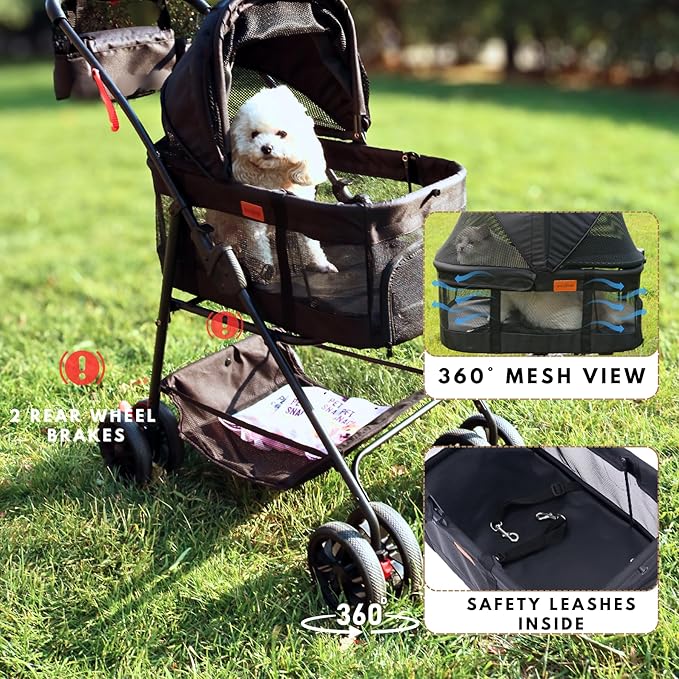 Pet Stroller for Small Dogs Cats with Wheels, Detachable Carrier, Max Load 33 lbs, Easy Folding, Compact Portable, Dog Carriage Cart Car Seat 3 in 1