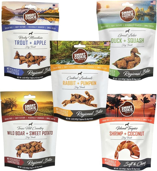 Smart Cookie All Natural Soft Dog Treats - 5 Flavor Variety Pack (5oz Each) - Healthy Dog Treats for Dogs & Puppies with Allergies, Sensitive Stomachs - Chewy, Grain Free, Made in USA