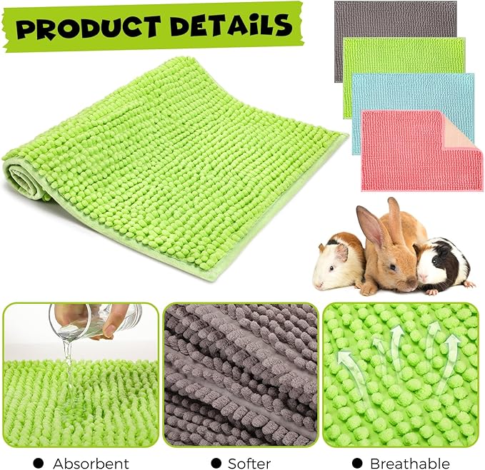 Barydat 8 Pcs Guinea Pig Cage Liner for Guinea Pig Cage Bedding Reusable Rabbit Mat Pad Washable Training Pad Animal Sleeping Bedding Mat(16x12'',Gray, Green, Pink, Blue)