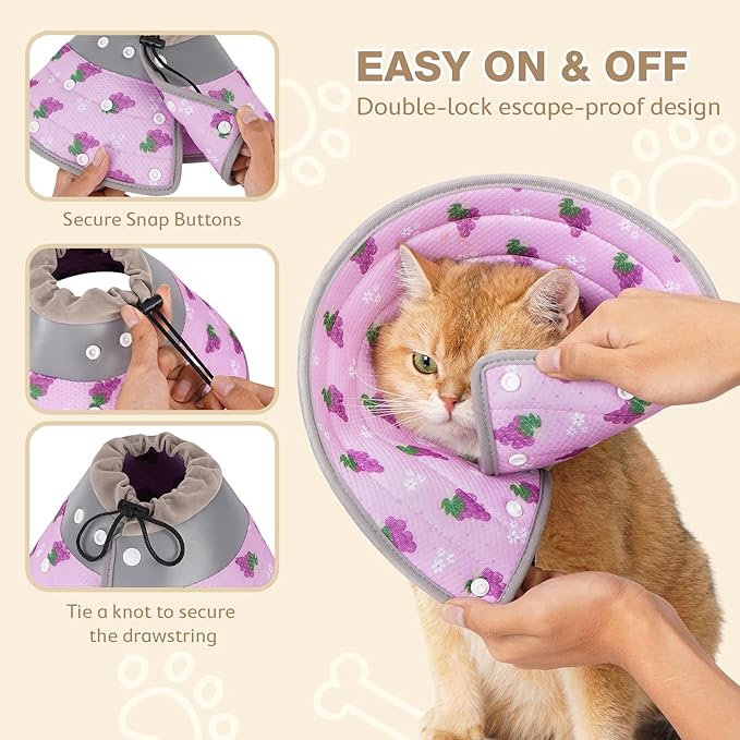 Avont Cat Cone Collar Soft to Stop Licking, Adjustable Foldable Lightweight Kitten Recovery Collar After Surgery for Small Dogs, Elizabeth Cone of Shame Alternative -Grape(M)