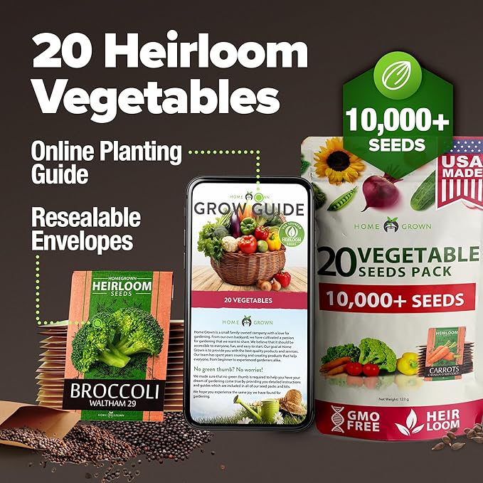 20 Heirloom Vegetable Seeds - 10,000+ Survival Seeds and Emergency Prepper Gear - Non GMO Vegetable Seeds for Planting Home Garden Variety Pack