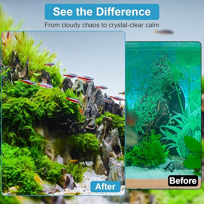 Aquarium Filter with U-V Light & Timer for 4–40 Gallon Fish Tanks, Submersible Internal Filter with Flow Control, Sponge Filtration & Aeration, Quiet Power Pump for Freshwater Saltwater Tanks