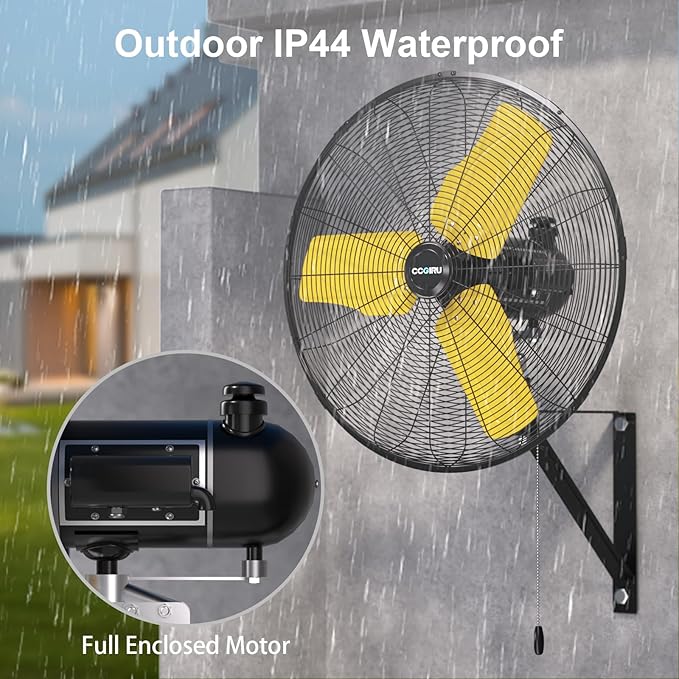 9000 CFM 24" Outdoor Oscillating Wall Fan with 2 Pack, High Velocity 3-Speed Waterproof Professional Outdoor Fan, Heavy Duty Industrial Wall Mount Fans for Commercial, Garage, Warehouse, UL Listed